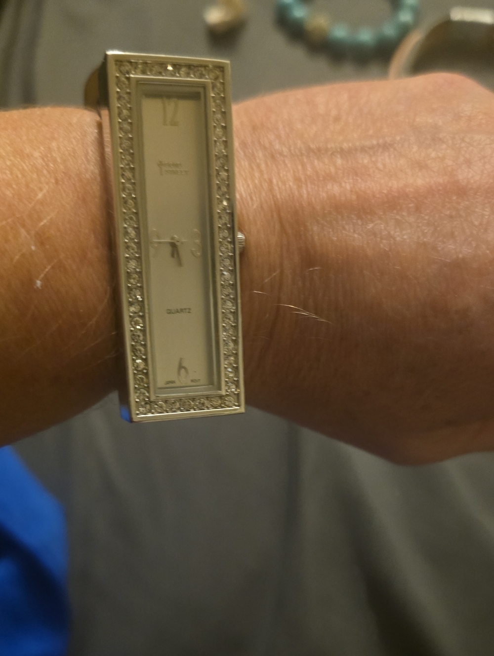 Silver Crystal-Trim Rectangular Quartz Watch